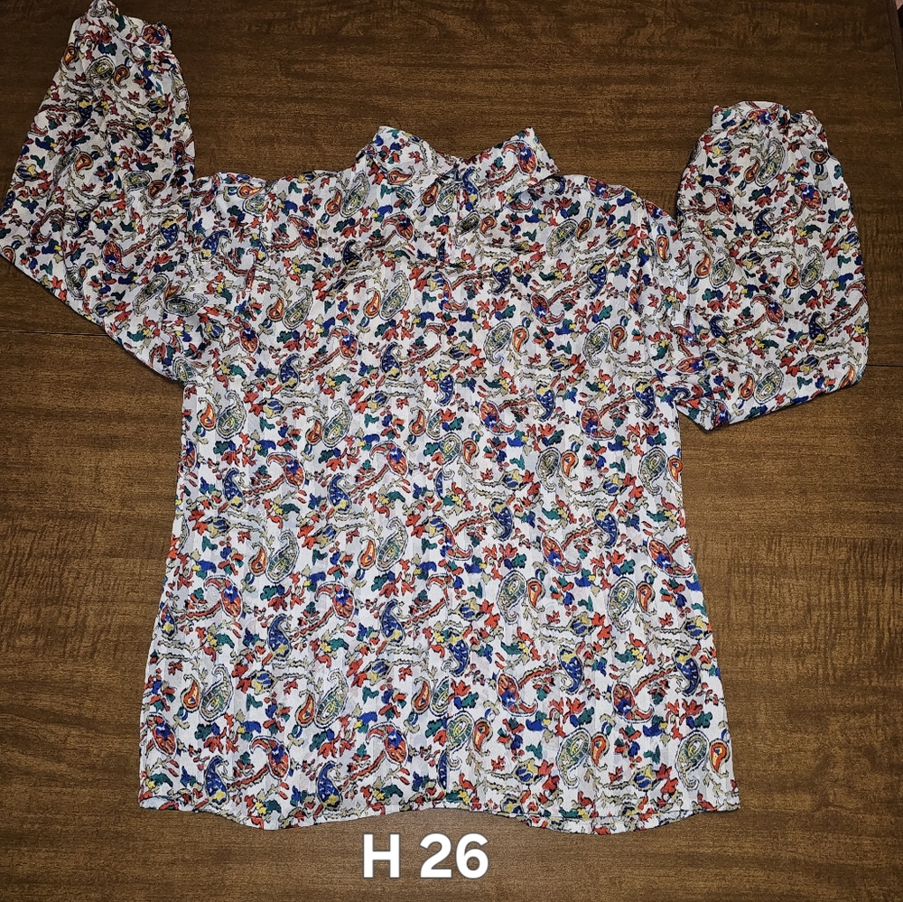 Vintage 80s Women's Notches Paisley High Collar Multicolor 9 Med Turtleneck H26